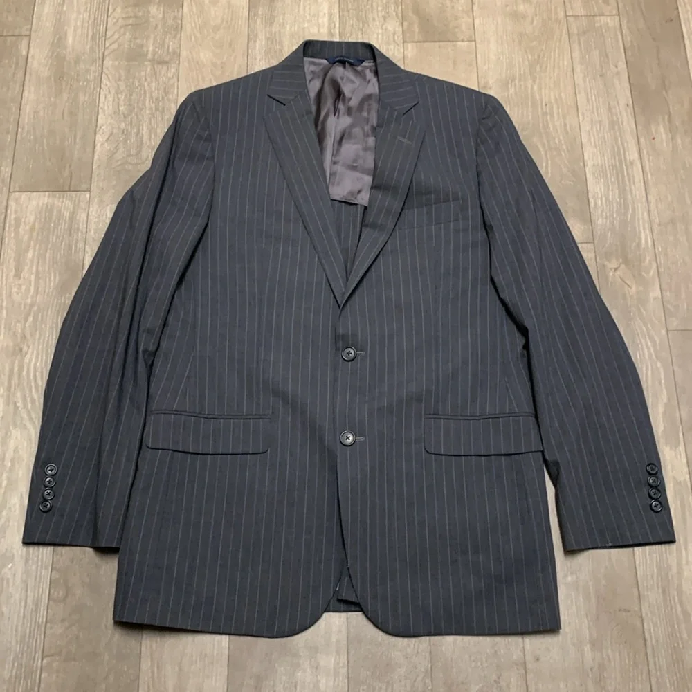 Mens Brooks Brothers Cool Fitzgerald Wool Blend 2 Button Pin Stripe Black Jacket